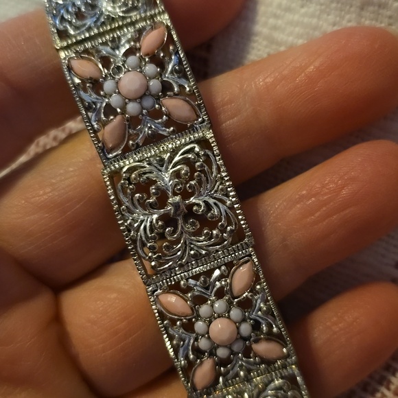 Silver, Pink, and White Stretchy Bracelet - EUC - Picture 2 of 7